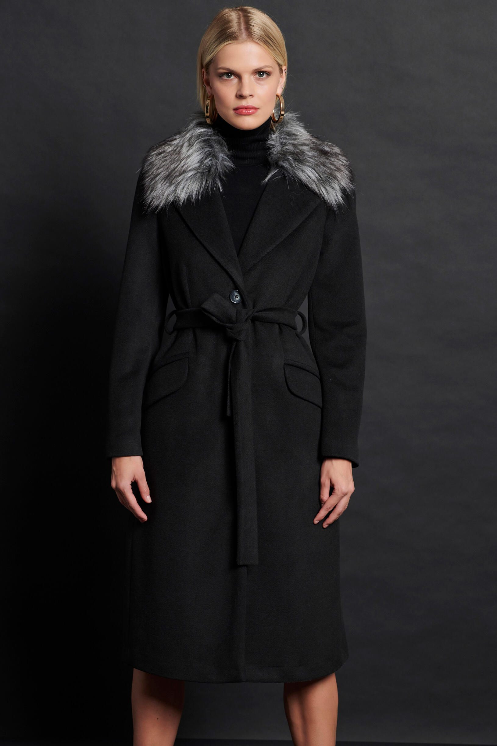 Παλτό μακρύ με συνθετική γούνα | Γυναικεία Ρούχα Bill Cost