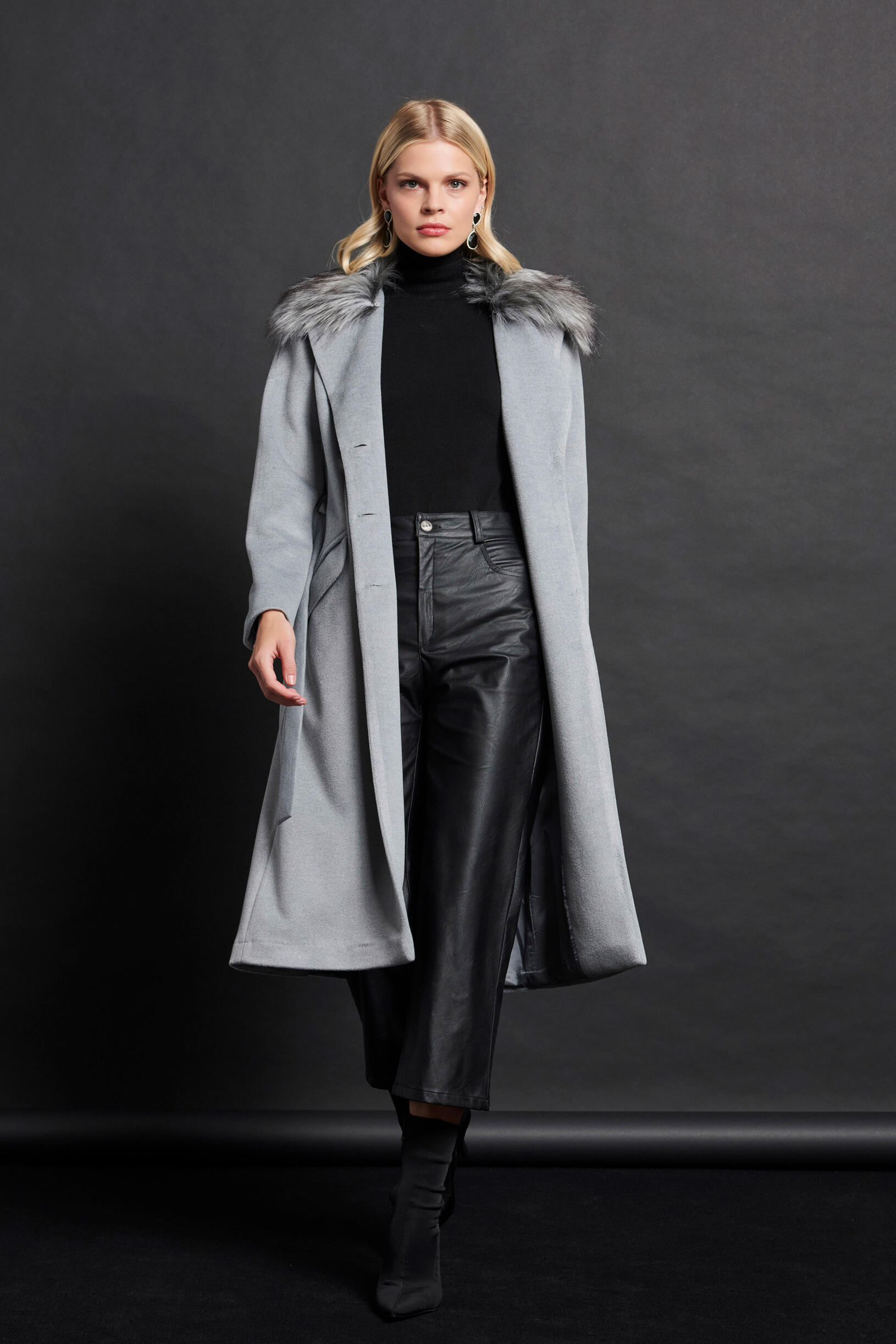 Παλτό μακρύ με συνθετική γούνα | Γυναικεία Ρούχα Bill Cost