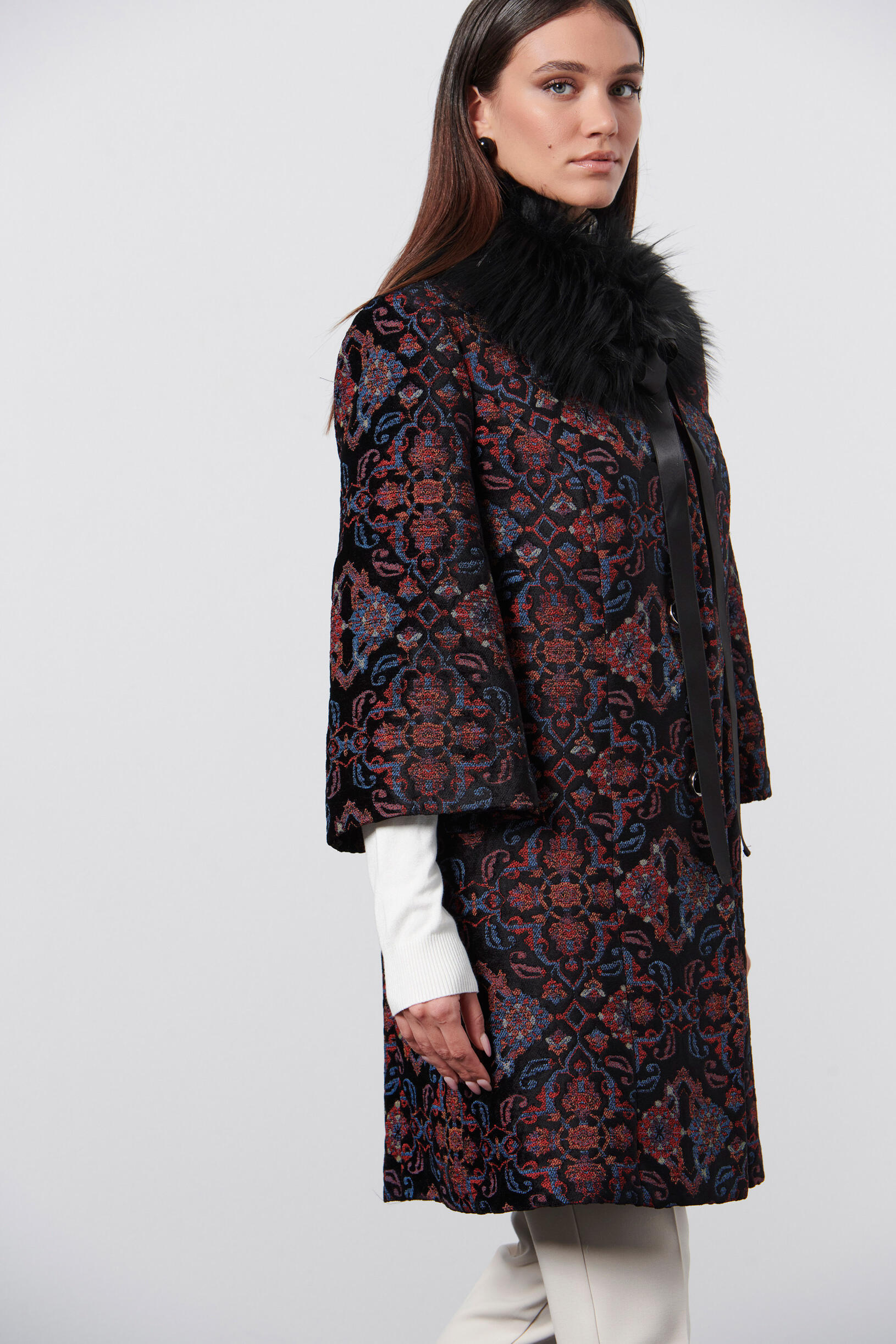 Παλτό μπροκάρ με οικολογική γούνα | Γυναικεία Ρούχα Bill Cost